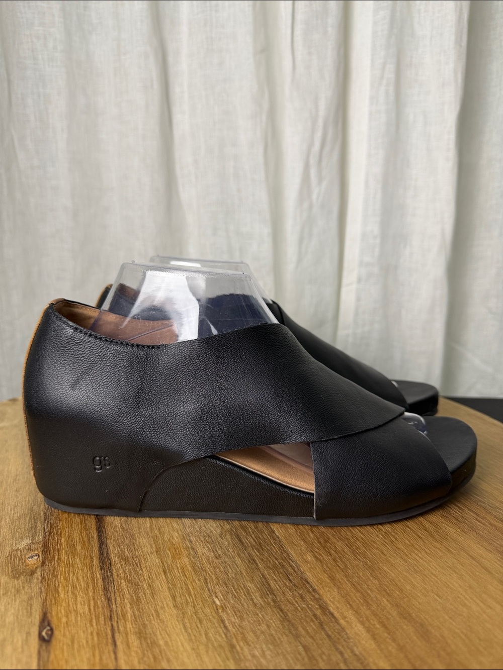 gentle souls Black Leather Open-Toe Wedge Sandals - Picture 5 of 12